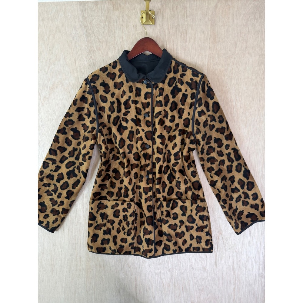 Saks Fifth Ave Drizzle Women Cheetah Print Fleece Coat Jacket S Animal Pattern
